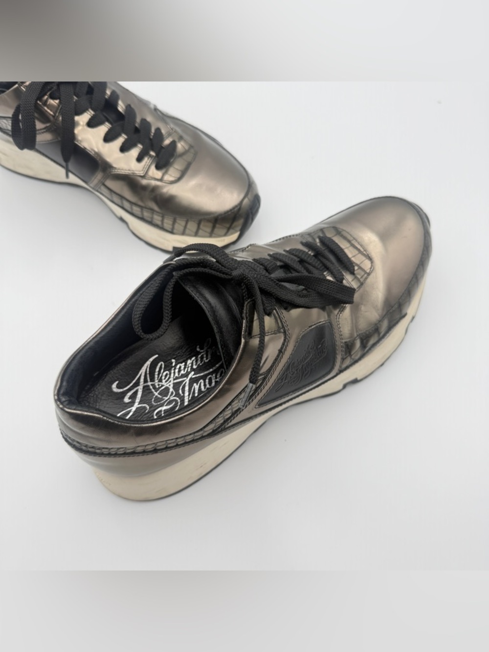 ALEJANDRO INGELMO Metallic Leather Sneakers Hidden Lift Made In Italy Men Size 9 - Picture 4 of 16